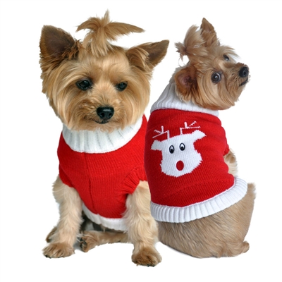 Combed Cotton Red Rudolph Holiday Dog Sweater XXS-3XLG