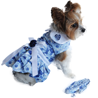 Blue Rose Harness Dress with Matching Leash XSmall-Large