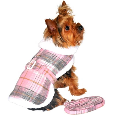Pink & White Plaid Designer Dog Harness Coat and Matching Leash- XSmall-2X-Large