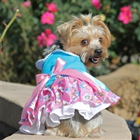Pink and Blue Plumeria Floral Dog Dress XSmall-Large
