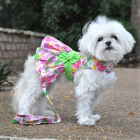 Pink Hawaiian Floral Dog Harness Dress with Matching Leash XSmall-Large