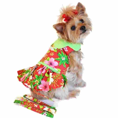 Hawaiian Red Hibiscus Designer Dog Dress XSm-Large