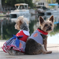 First Mate Sailor Girl Dress with Matching Leash- XSm-LG