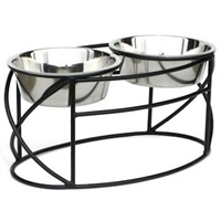 Wrought Iron Stand Oval Cross Double Raised Feeder