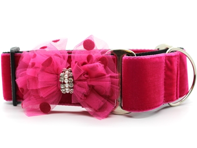 Bardot Pink Velvet Extra Wide Martingale Dog Collar