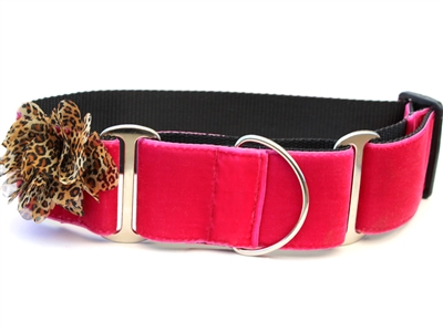 Pamela Pink Velvet Extra Wide Martingale Dog Collar